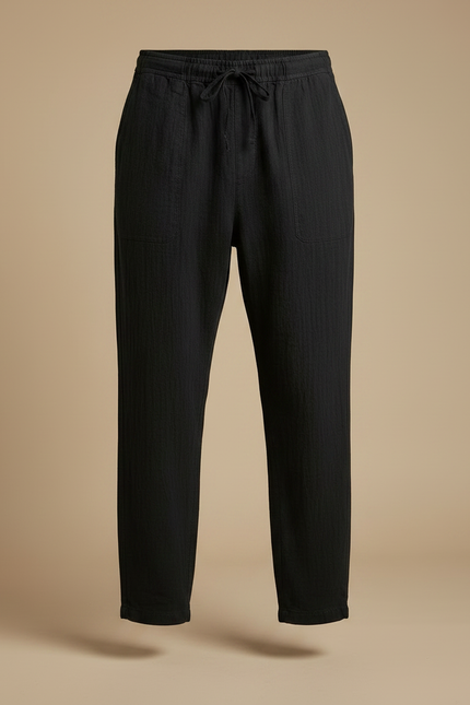 Pantalon Japonais Noir Lin Ample Décontracté Homme - vue 3
