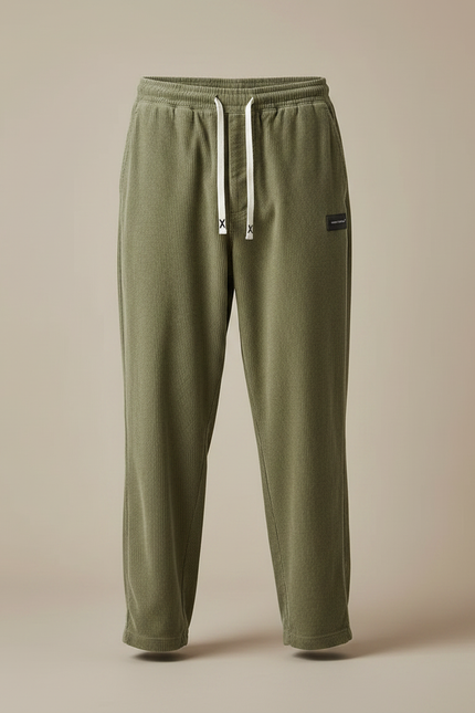 Pantalon Japonais Vert Côtelé Ample Décontracté Homme - Kaki Cordé - vue 3