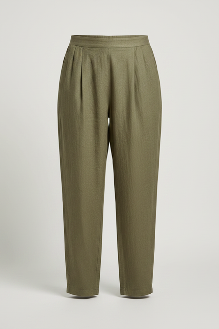Pantalon Japonais Kaki Ample Plissé Fluide Décontracté - Lin - vue 3
