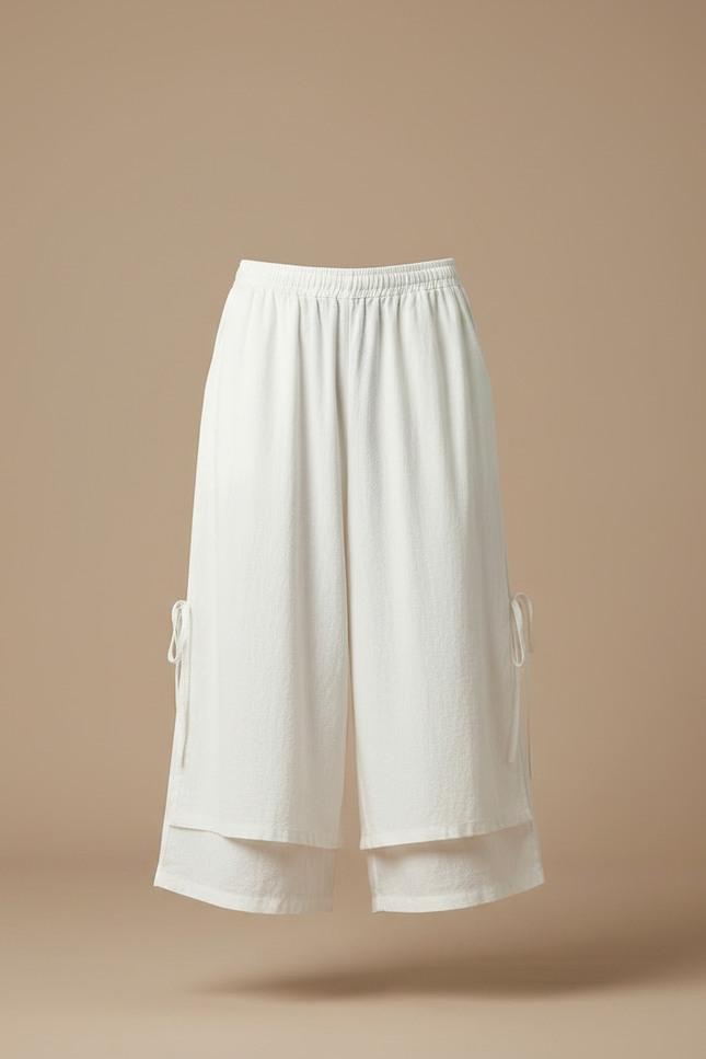 Pantalon Japonais Blanc Ample Fluide Lin Palazzo - vue 3