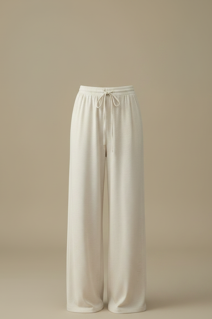 Pantalon Japonais Crème Droit Ample Confortable Cordon - Beige Molleton - vue 3