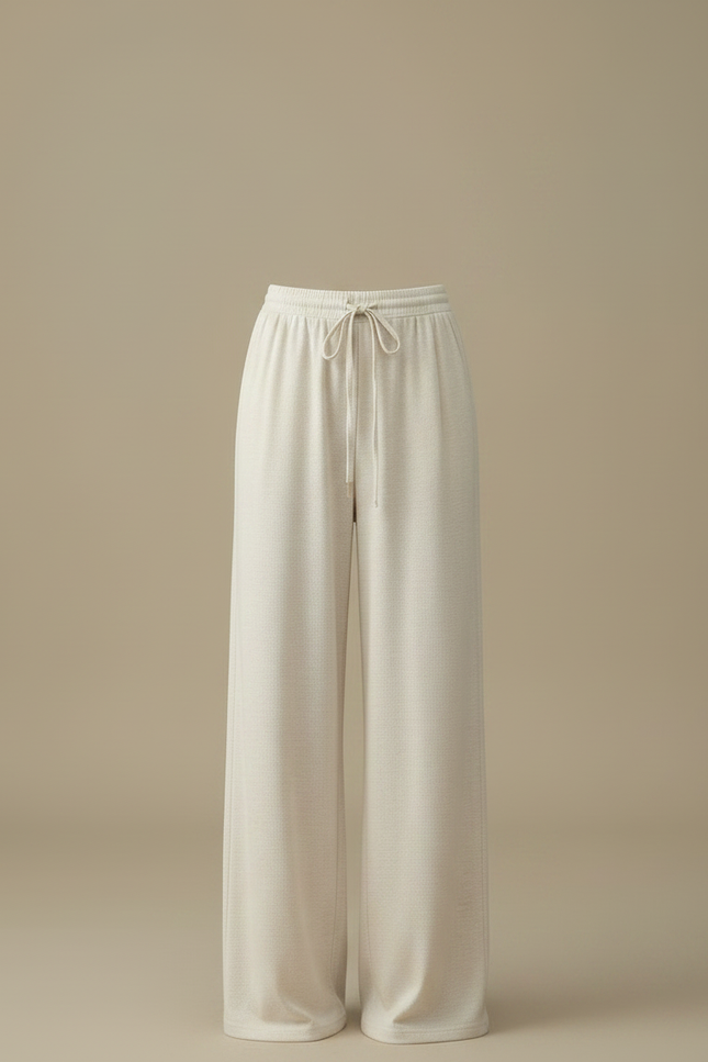Pantalon Japonais Crème Droit Ample Confortable Cordon - Beige Molleton - vue 3
