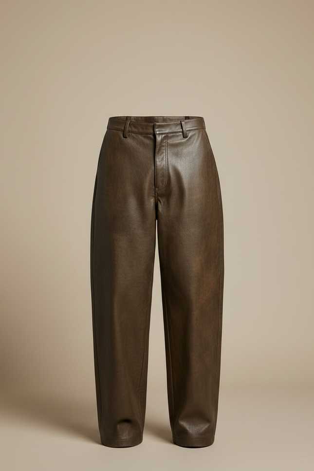 Pantalon Japonais Marron Cuir Ample Décontracté Homme - vue 3