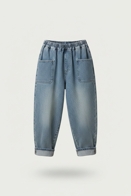 Pantalon Japonais Denim Ample Poches Garçon Décontracté - Bleu Jean - vue 3