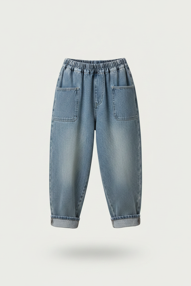 Pantalon Japonais Denim Ample Poches Garçon Décontracté - Bleu Jean - vue 3