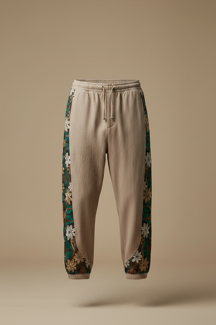 Pantalon Japonais Harem Beige Brodé Floral Ample - Molleton - vue 3