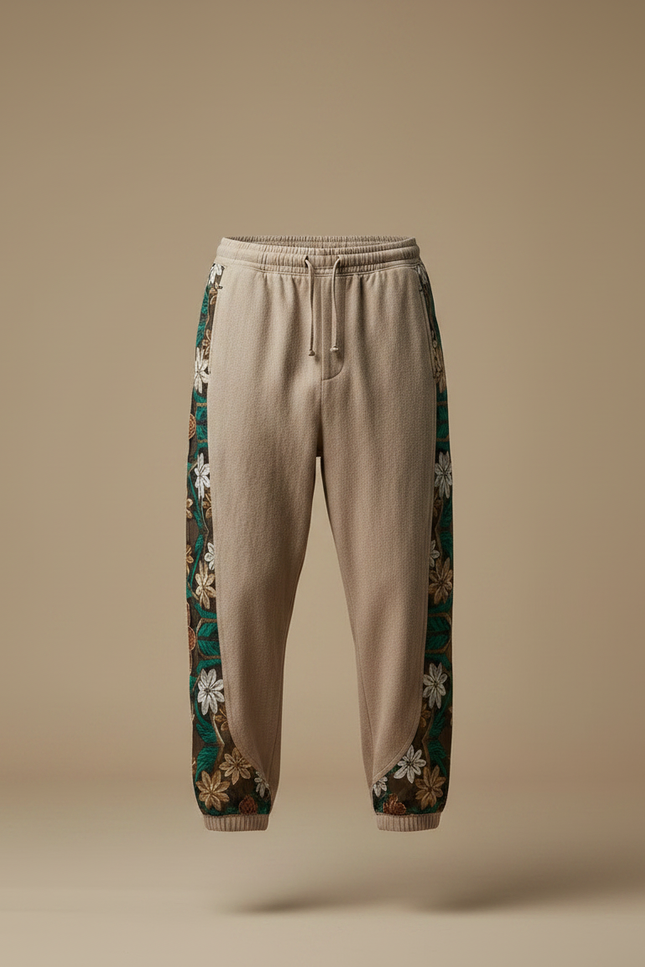 Pantalon Japonais Harem Beige Brodé Floral Ample - Molleton - vue 3