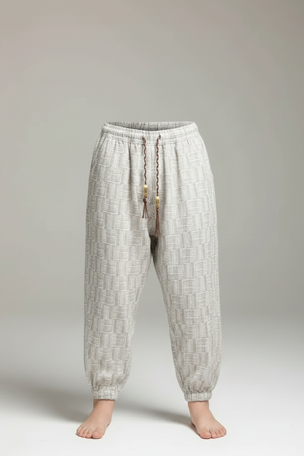 Pantalon Japonais Lin Motif Géométrique Ample Enfant - Beige - vue 3