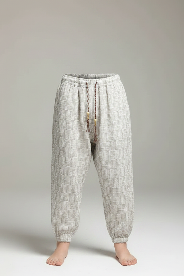 Pantalon Japonais Lin Motif Géométrique Ample Enfant - Beige - vue 3