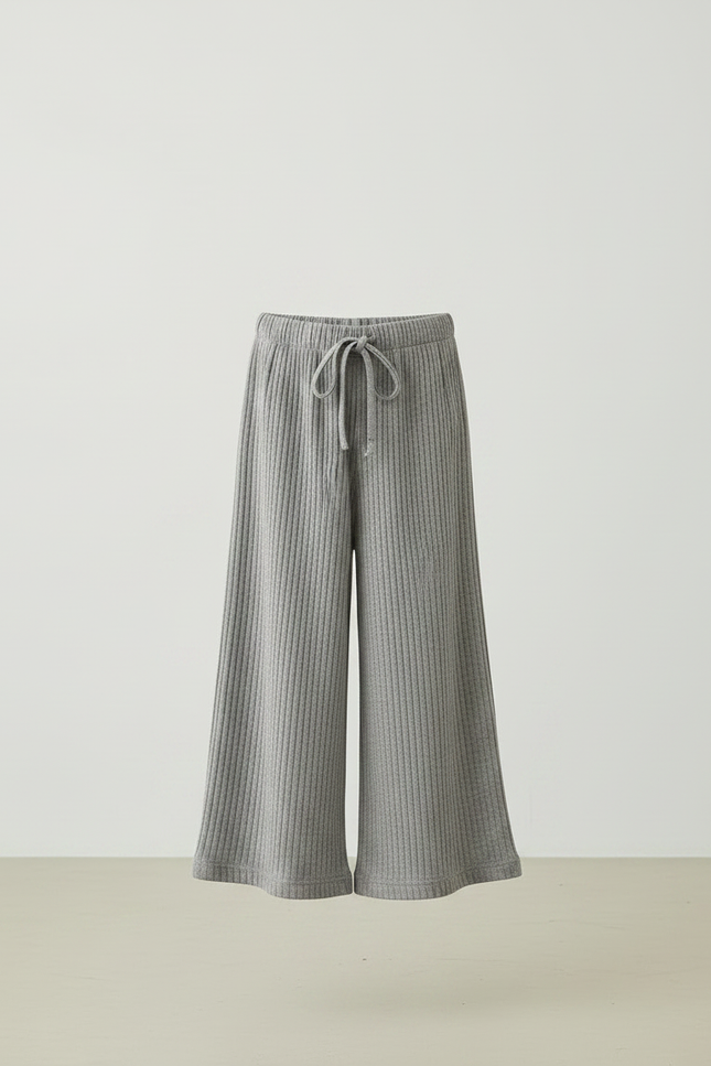 Pantalon Japonais Gris Côtelé Ample Fille Confortable - Cordé - vue 3