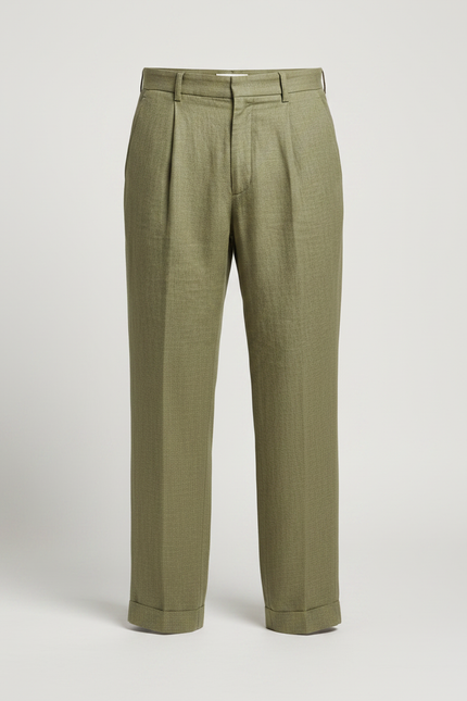 Pantalon Japonais Vert Lin Plissé Ample Homme - vue 3