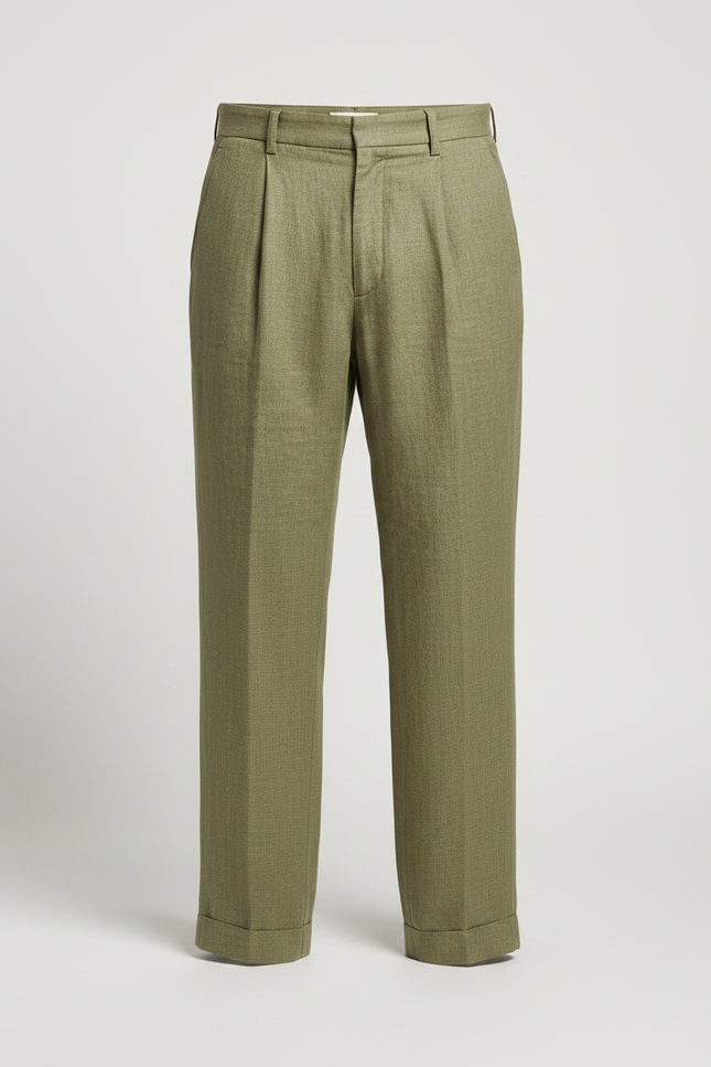 Pantalon Japonais Vert Lin Plissé Ample Homme - vue 3