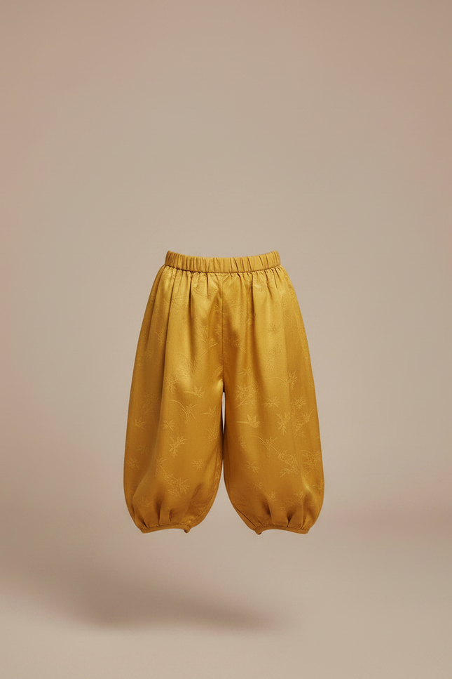 Pantalon Japonais Jaune Ample Satin Brodé Enfant - vue 3