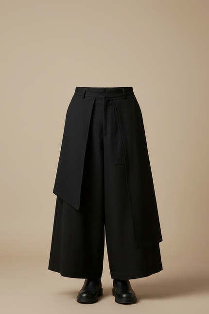 Pantalon Japonais Noir Ample Superposé Asymétrique Unisexe - Coton - vue 3