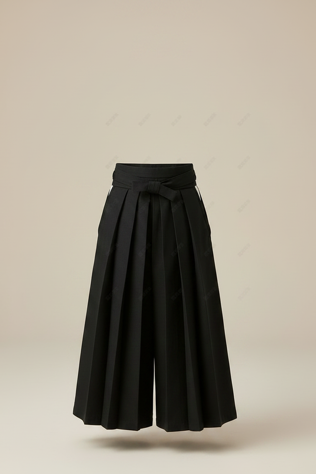 Pantalon Japonais Noir Plissé Ample Traditionnel - Polyester - vue 3