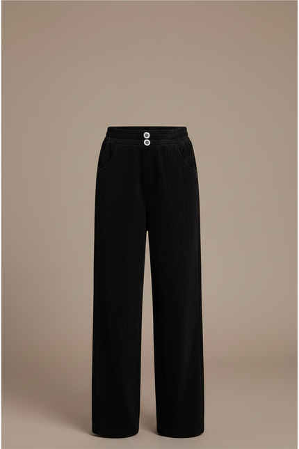 Pantalon Japonais Noir Côtelé Ample Droit Fille - Cordé - vue 3