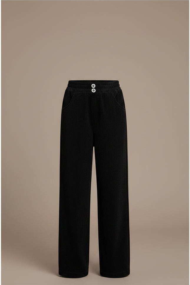 Pantalon Japonais Noir Côtelé Ample Droit Fille - Cordé - vue 3