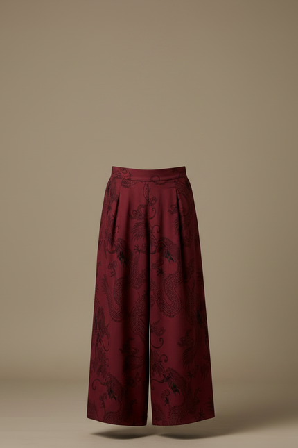 Pantalon Japonais Large Dragon Rouge Vintage Homme - Bordeaux Viscose - vue 3
