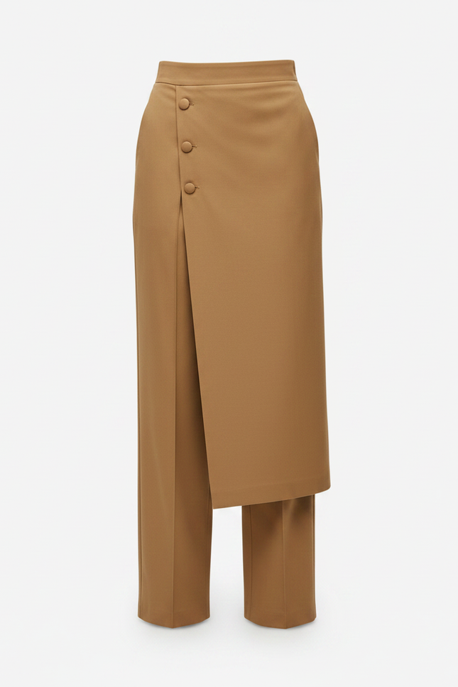 Pantalon Japonais Khaki Fluide Asymétrique Chic Élégant - Kaki Gabardine - vue 3