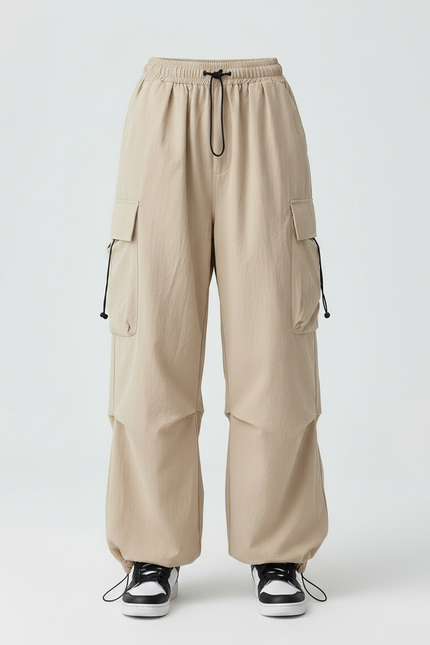 Pantalon Japonais Cargo Beige Ample Décontracté Femme - Polyester - vue 3