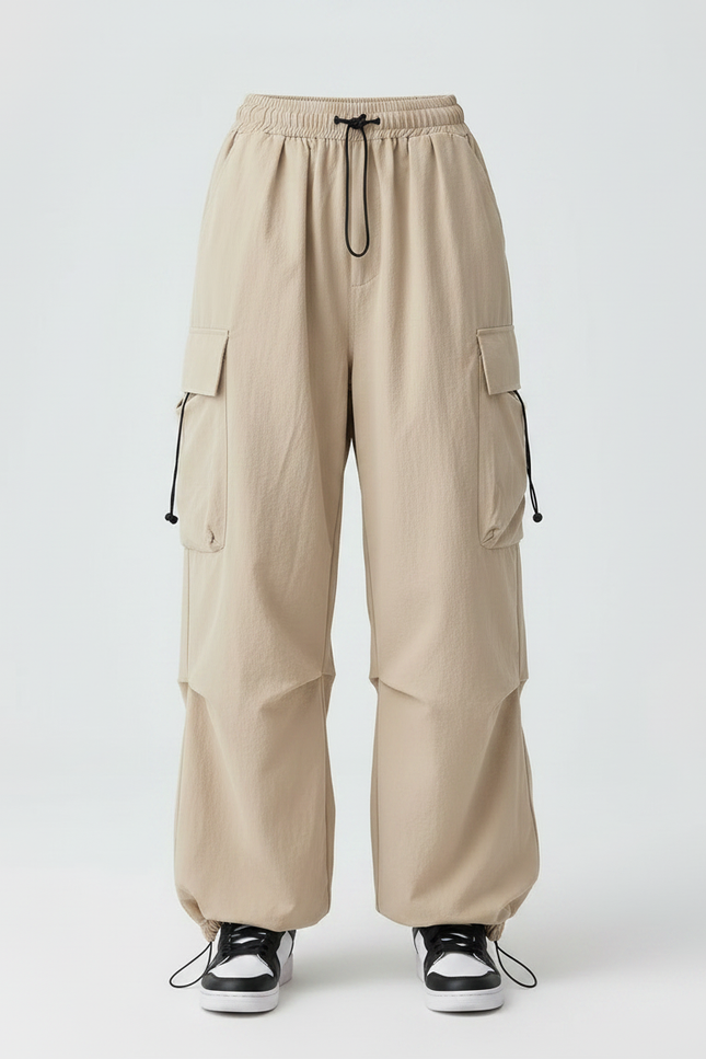 Pantalon Japonais Cargo Beige Ample Décontracté Femme - Polyester - vue 3