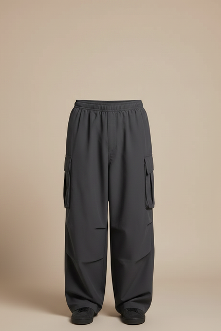 Pantalon Japonais Cargo Gris Ample Décontracté Homme - Polyester - vue 3