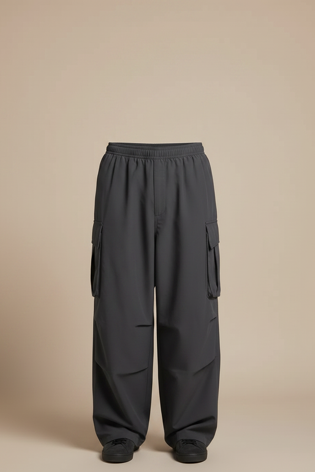 Pantalon Japonais Cargo Gris Ample Décontracté Homme - Polyester - vue 3