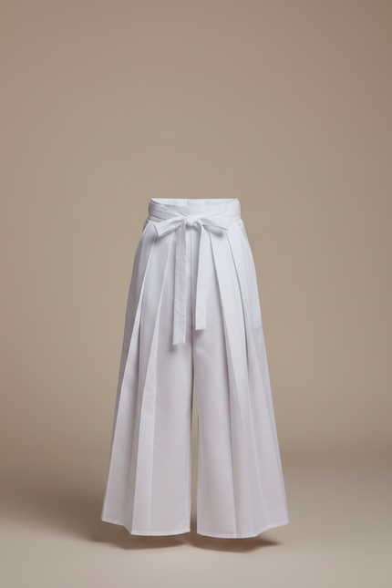 Pantalon Japonais Blanc Plissé Ample Ceinturé Coton Enfant - vue 3