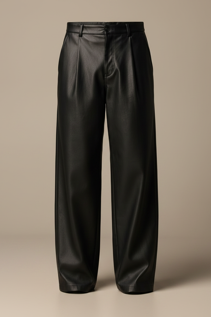 Pantalon Japonais Noir Cuir Ample Décontracté Homme - Simili cuir - vue 3