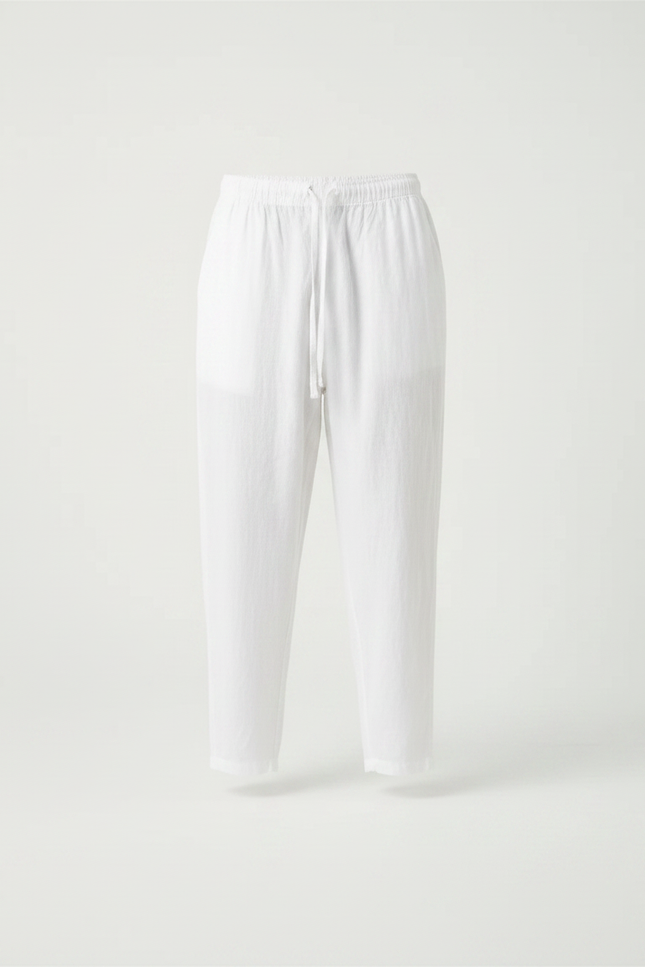 Pantalon Japonais Blanc Fluide Ample Coton Cordon - Lin - vue 3