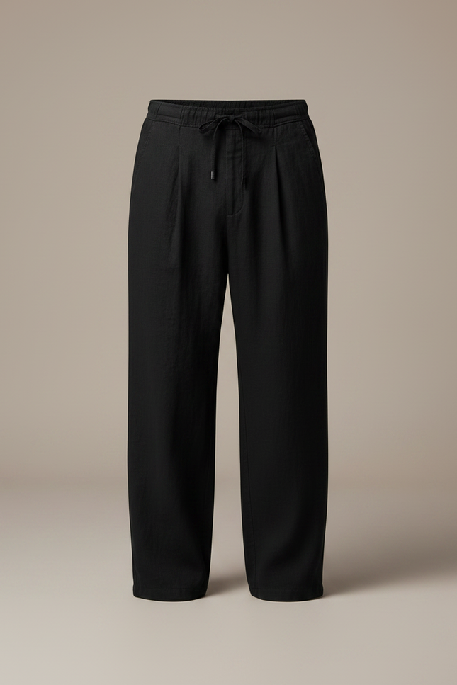 Pantalon Japonais Noir Fluide Ample Cordon Élégant - Lin - vue 3
