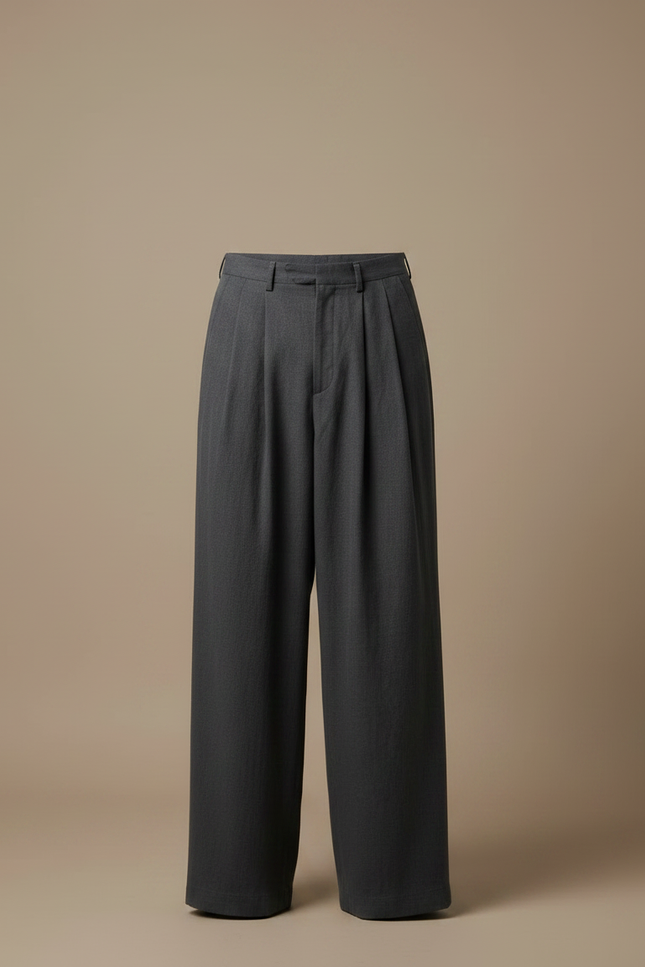 Pantalon Japonais Gris Anthracite Ample Plissé Fluide - Laine - vue 3
