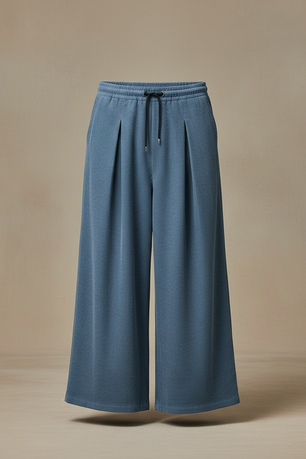 Pantalon Japonais Bleu Côtelé Ample Décontracté Homme - Cordé - vue 3