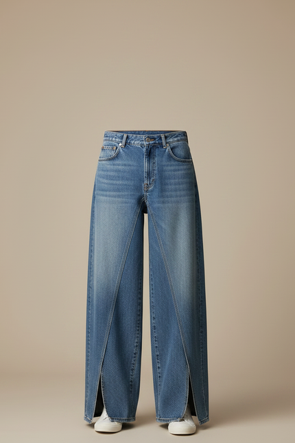 Pantalon Japonais Denim Ample Fendu Unisexe Décontracté - Bleu Jean - vue 3