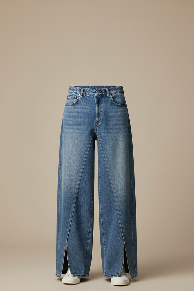 Pantalon Japonais Denim Ample Fendu Unisexe Décontracté - Bleu Jean - vue 3
