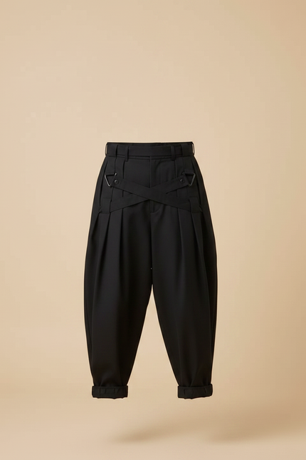 Pantalon Japonais Noir Ample Plissé Streetwear Homme - Gabardine - vue 3