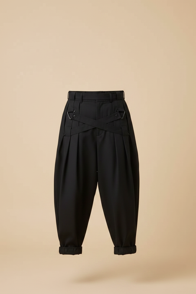 Pantalon Japonais Noir Ample Plissé Streetwear Homme - Gabardine - vue 3