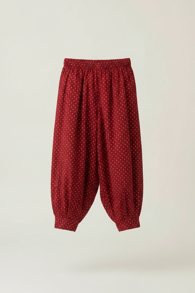 Pantalon Japonais Rouge Ample Coton Points Fille - vue 3