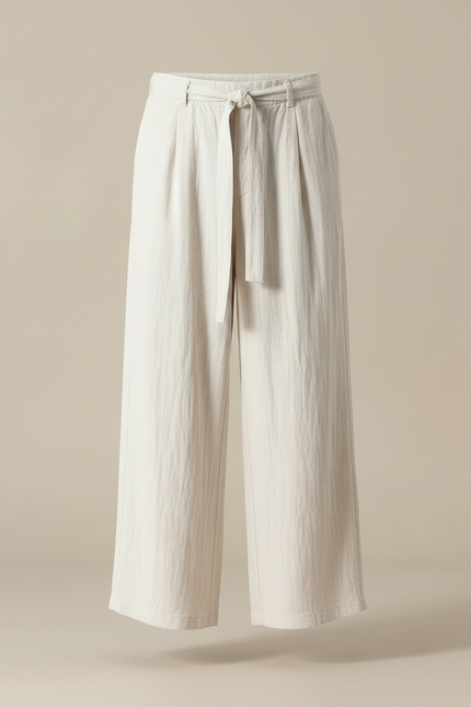 Pantalon Japonais Écru Ample Coton Lin Fluide Décontracté - Beige - vue 3