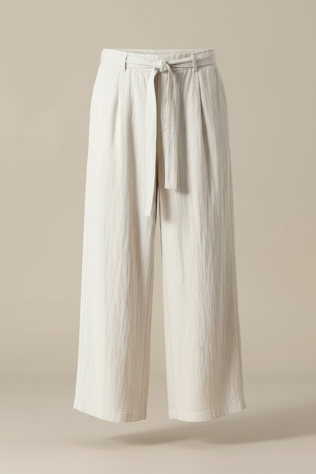Pantalon Japonais Écru Ample Coton Lin Fluide Décontracté - Beige - vue 3