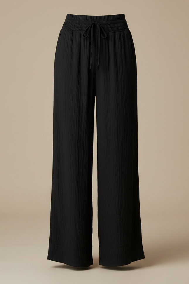 Pantalon Japonais Noir Fluide Ample Coton Plissé - vue 3