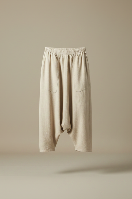 Pantalon Japonais Beige Ample Coton Lin Fluide - vue 3