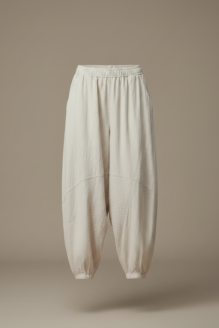 Pantalon Japonais Beige Ample Lin Décontracté Fluide - vue 3