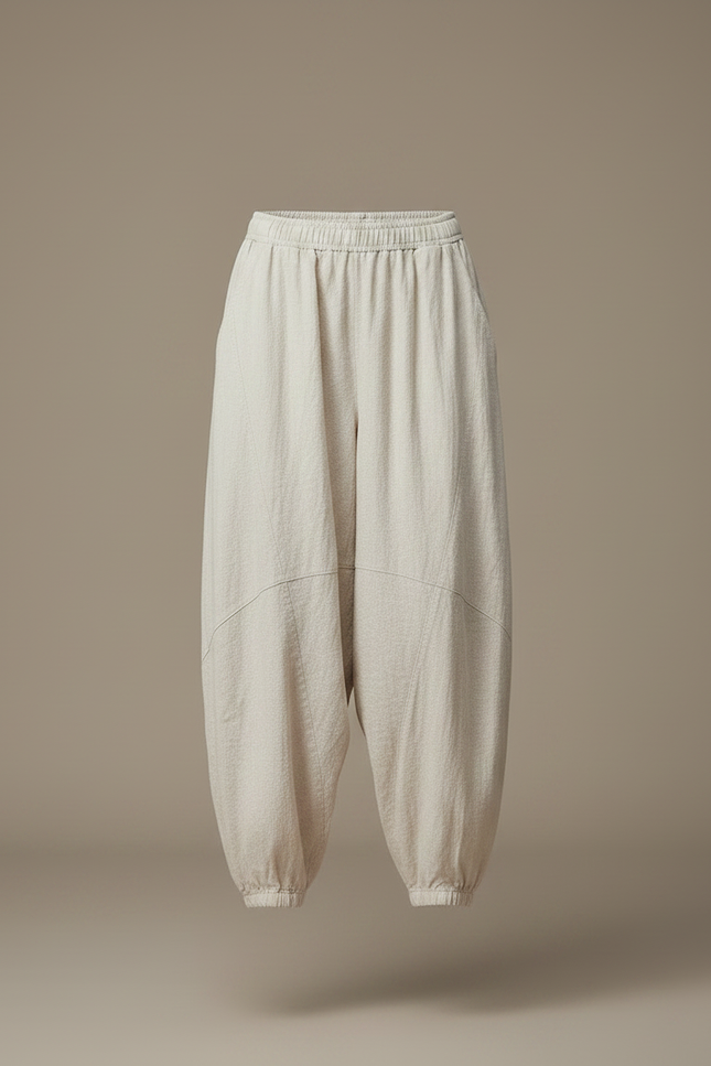 Pantalon Japonais Beige Ample Lin Décontracté Fluide - vue 3