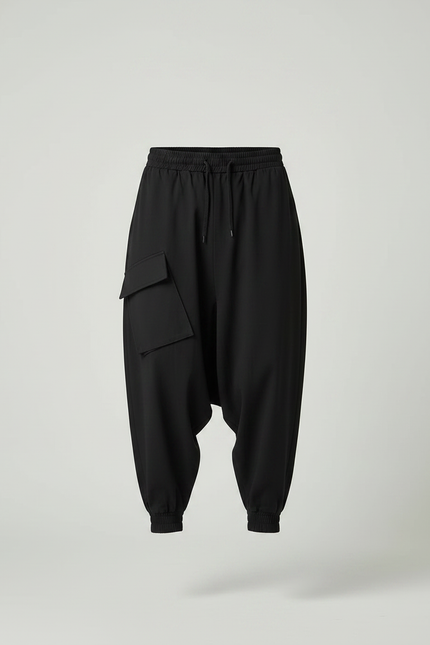 Pantalon Japonais Noir Cargo Ample Décontracté Harem - Polyester - vue 3