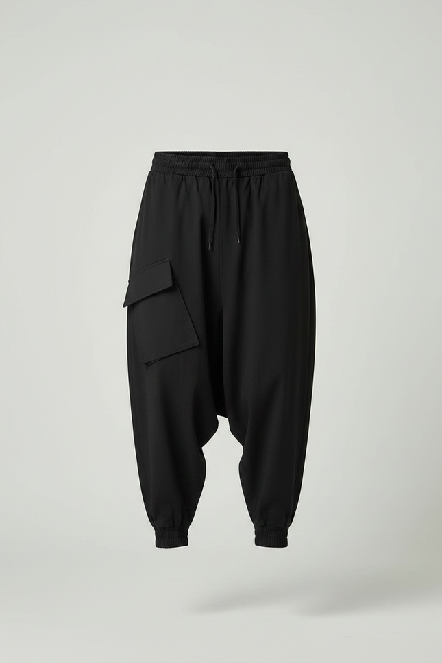 Pantalon Japonais Noir Cargo Ample Décontracté Harem - Polyester - vue 3