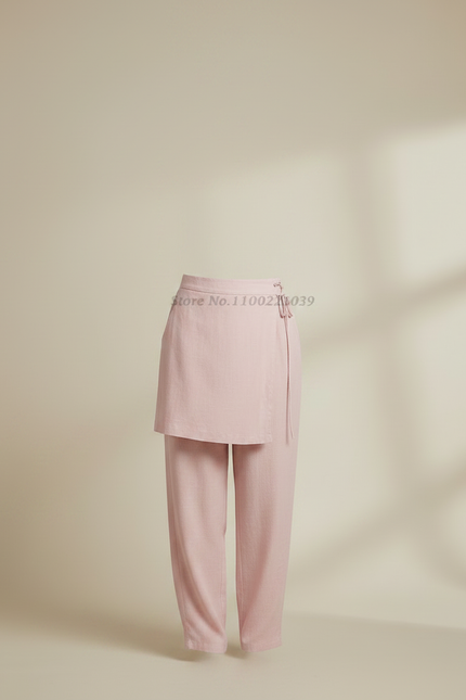 Pantalon Japonais Rose Fluide Ample Lin Décontracté - vue 3
