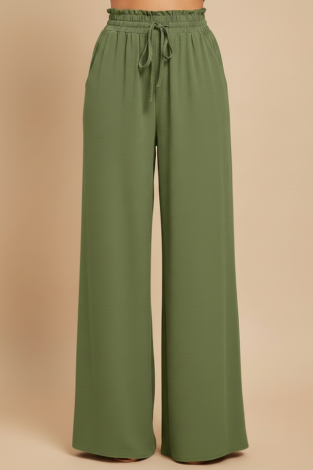 Pantalon Japonais Vert Kaki Fluide Ample Taille Élastique - Viscose - vue 3