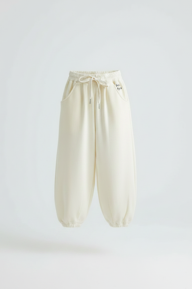 Pantalon Japonais Crème Ample Molletonné Cordon Enfant - Beige - vue 3