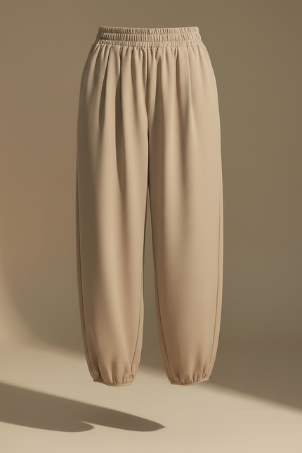 Pantalon Japonais Beige Ample Confortable Taille Haute - Viscose - vue 3